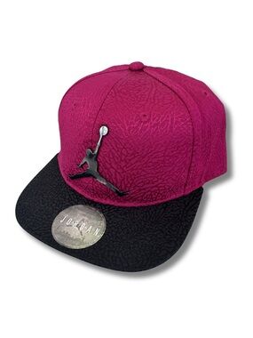 Jordan Snapback Hat in Magenta and Black with Elephant Print